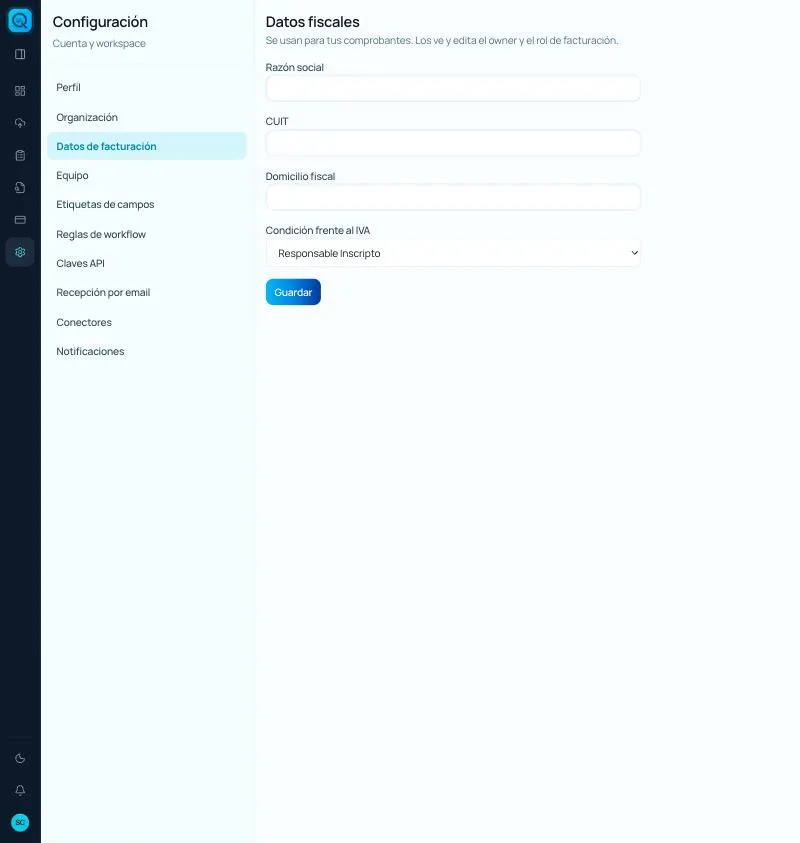 Configuración → Datos de facturación
