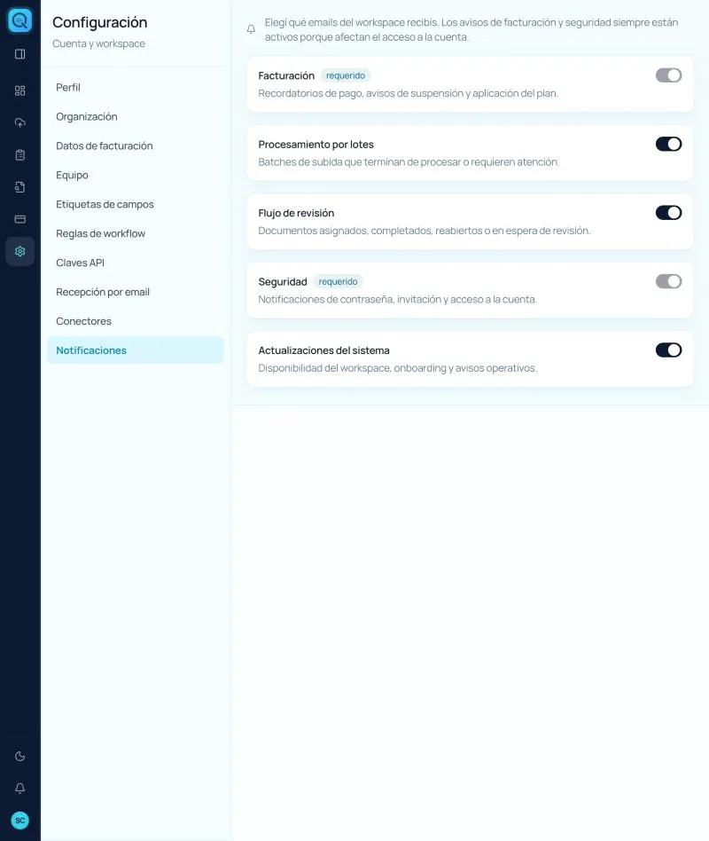 Configuración → Notificaciones