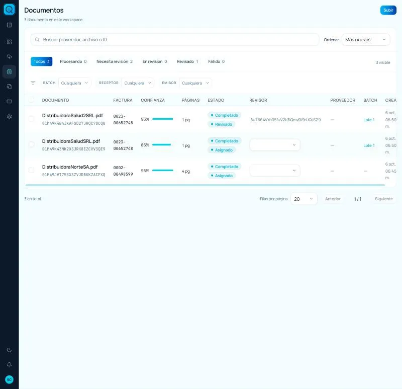 Documentos: búsqueda, estados y filtros